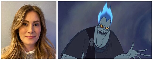 collage med kvinna och tecknad Hades